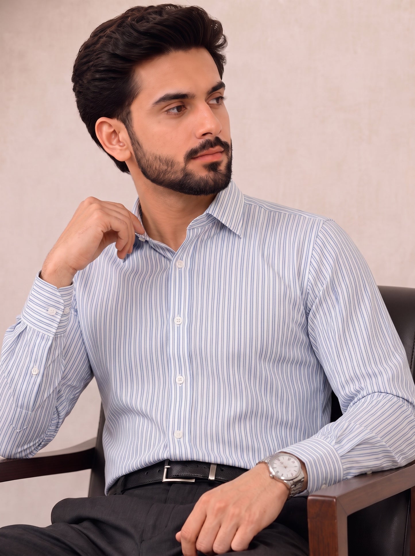 White & Blue Lining Dress Shirt