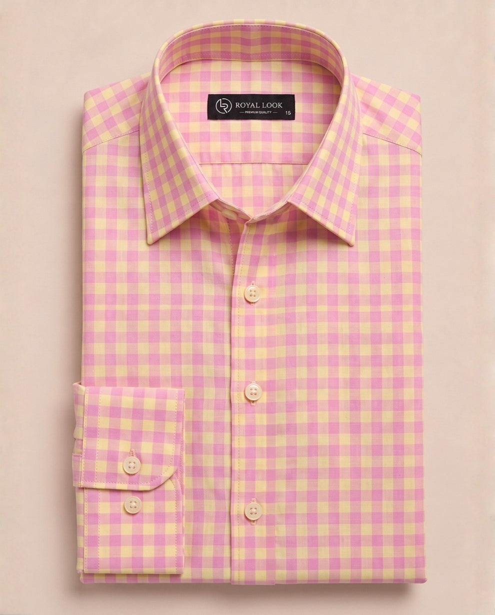 Yellow & Pink Check Dress Shirt