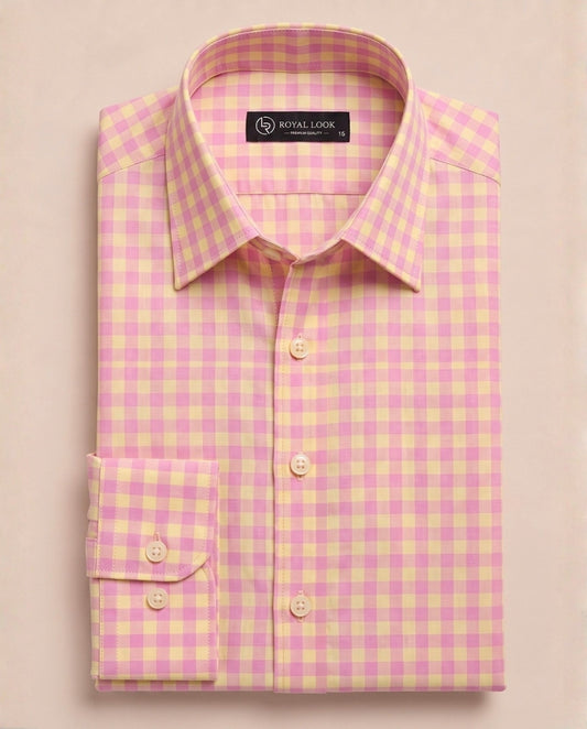 Yellow & Pink Check Dress Shirt
