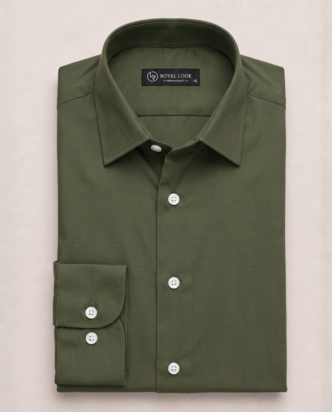 Olive Green Plain Dress Shirt