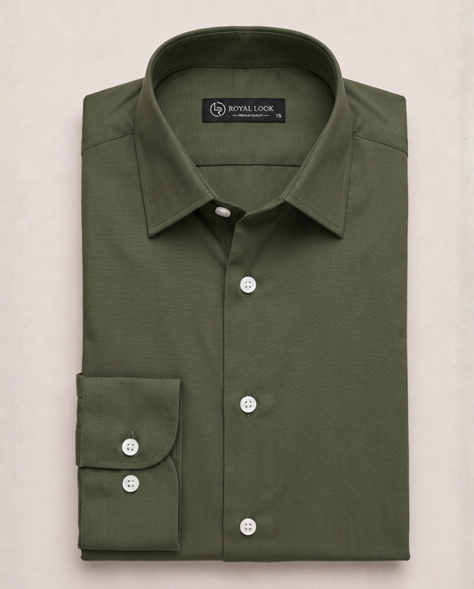 Olive Green Plain Dress Shirt