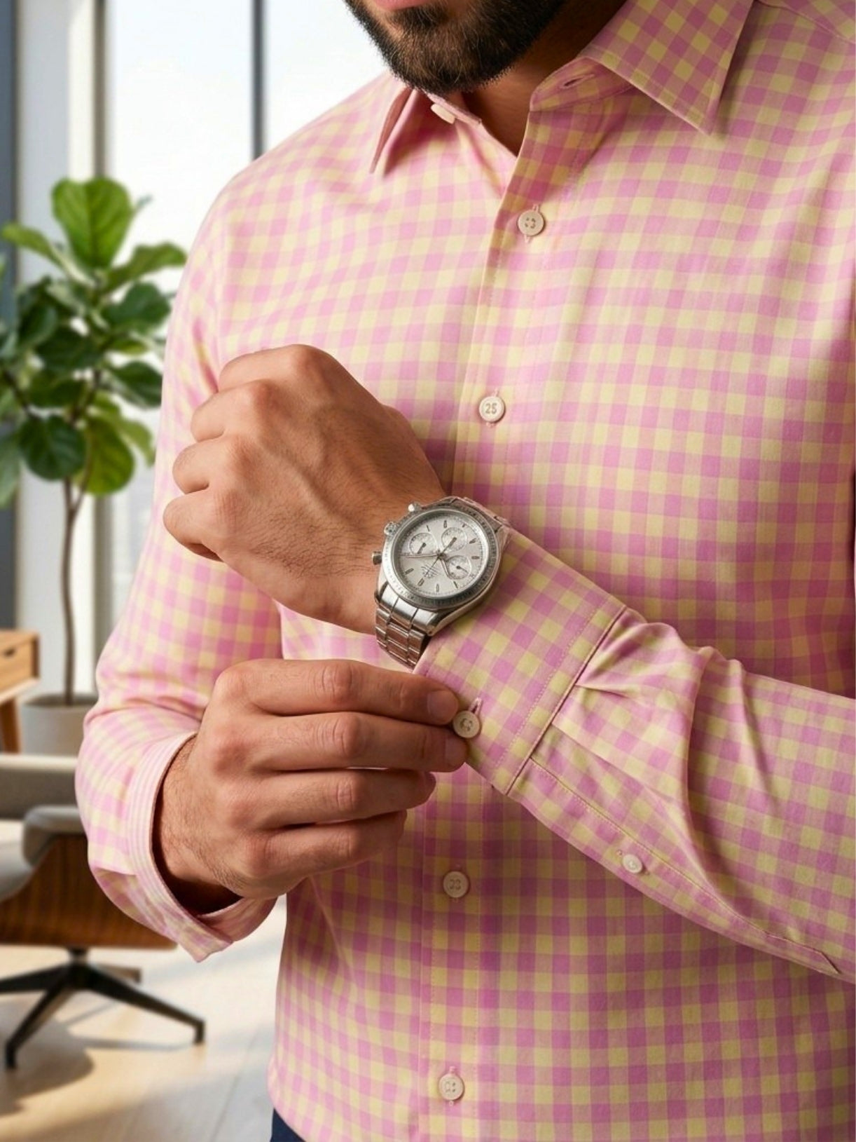 Yellow & Pink Check Dress Shirt
