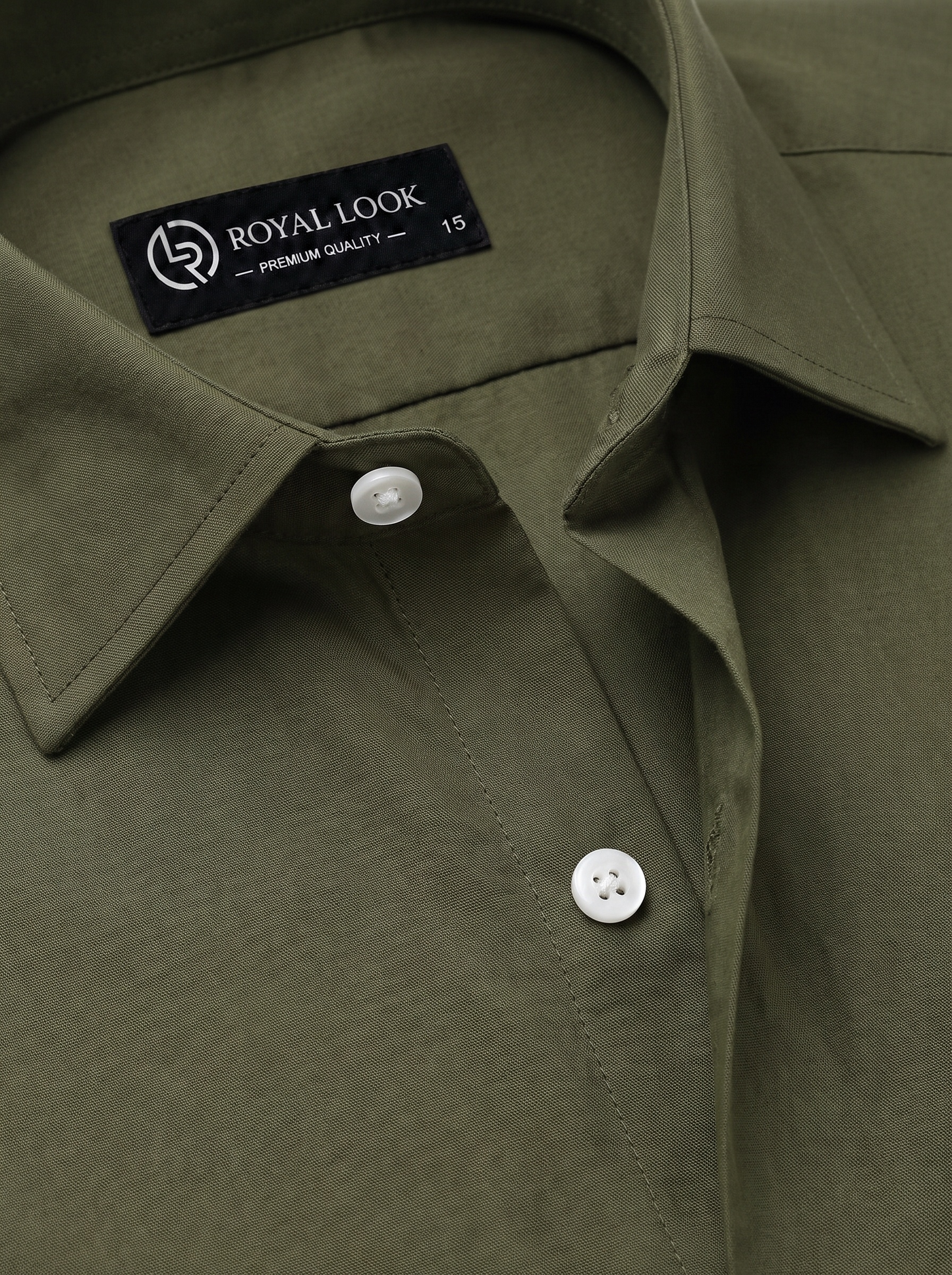 Olive Green Plain Dress Shirt