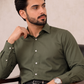 Olive Green Plain Dress Shirt