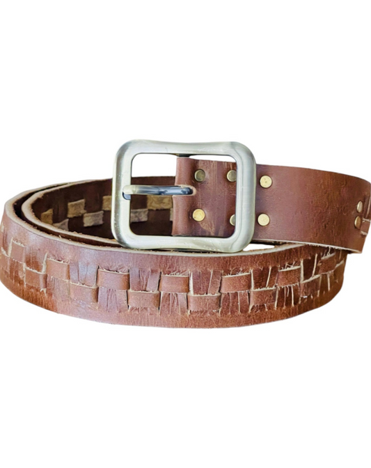 Light brown cut  style leather belt