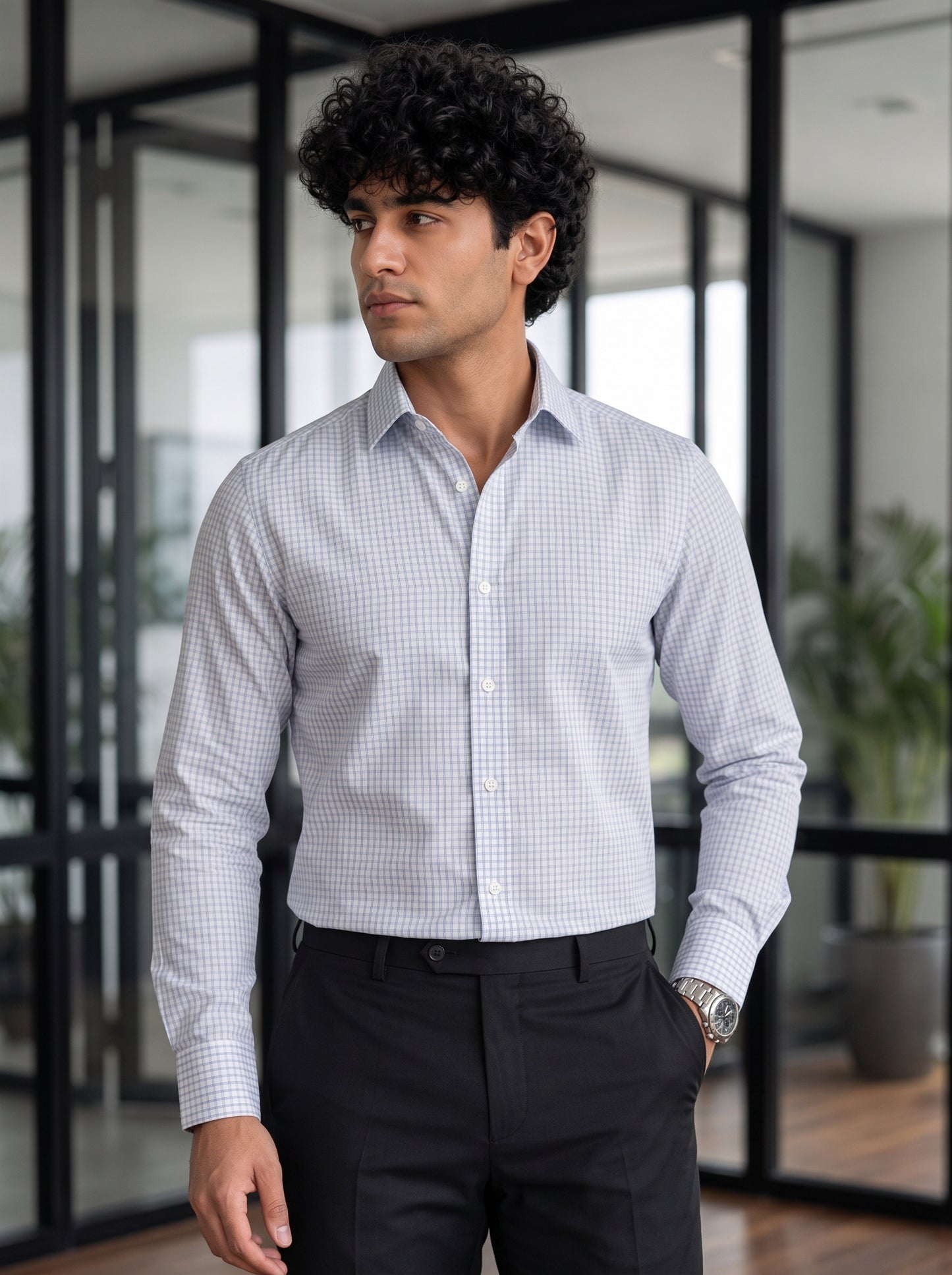 Light Blue Boxes Dess Shirt