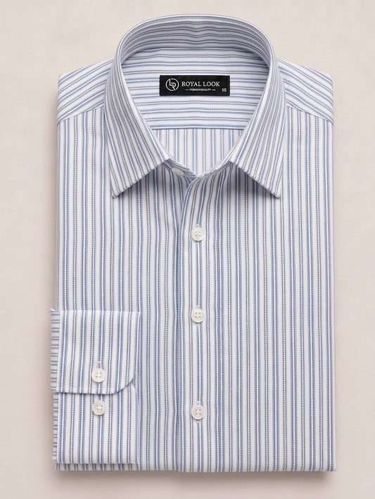 White & Blue Lining Dress Shirt