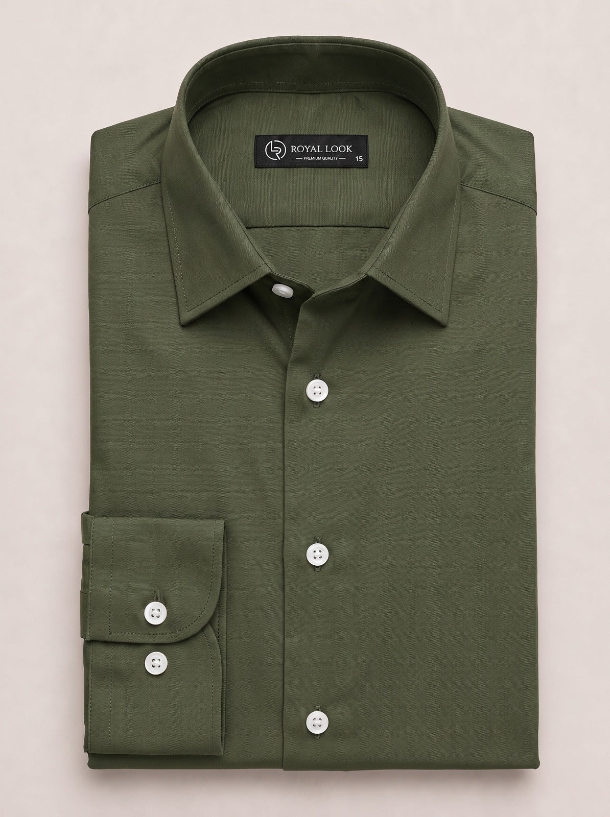 Olive Green Plain Dress Shirt